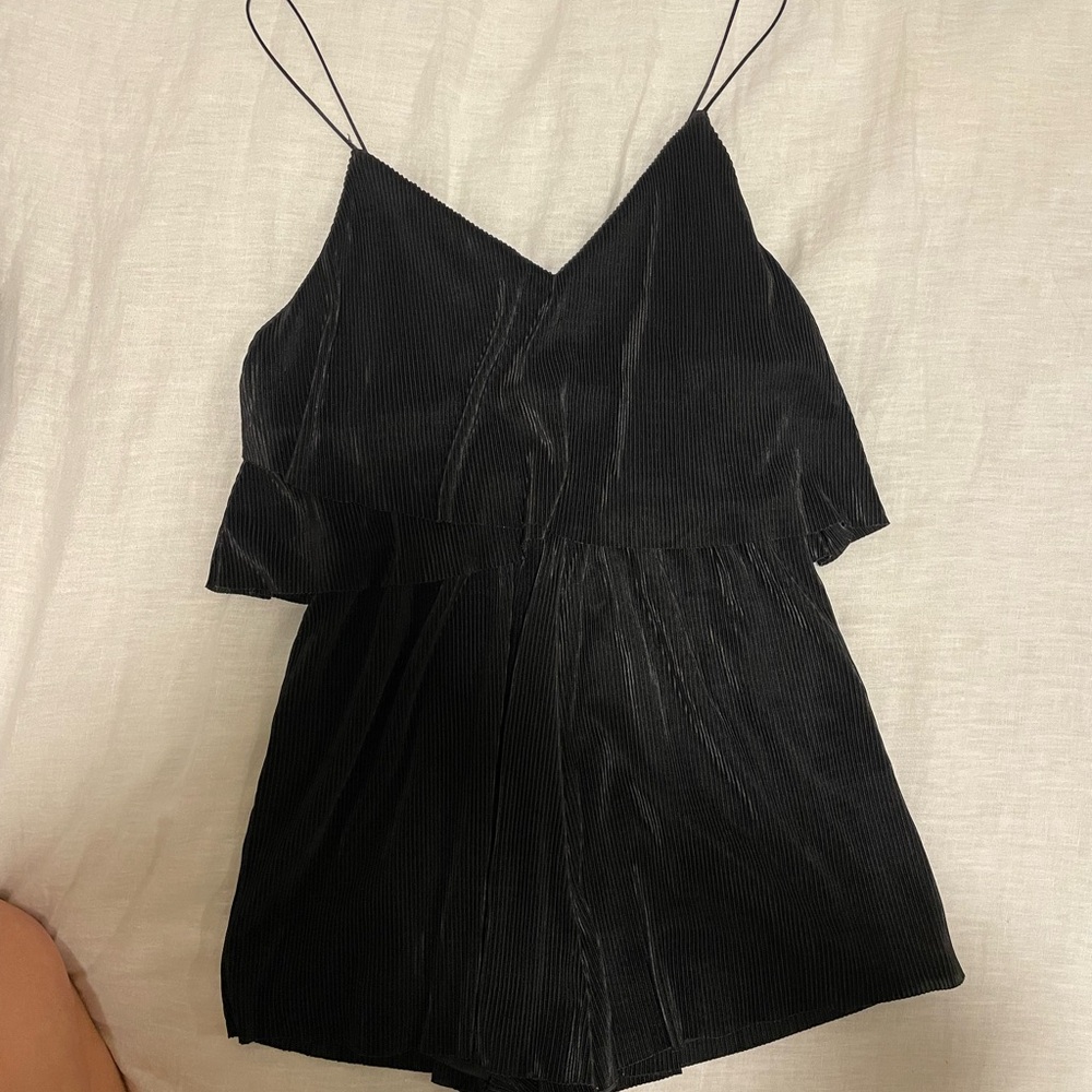 Silence + Noise Black Tiered Ruffled Romper